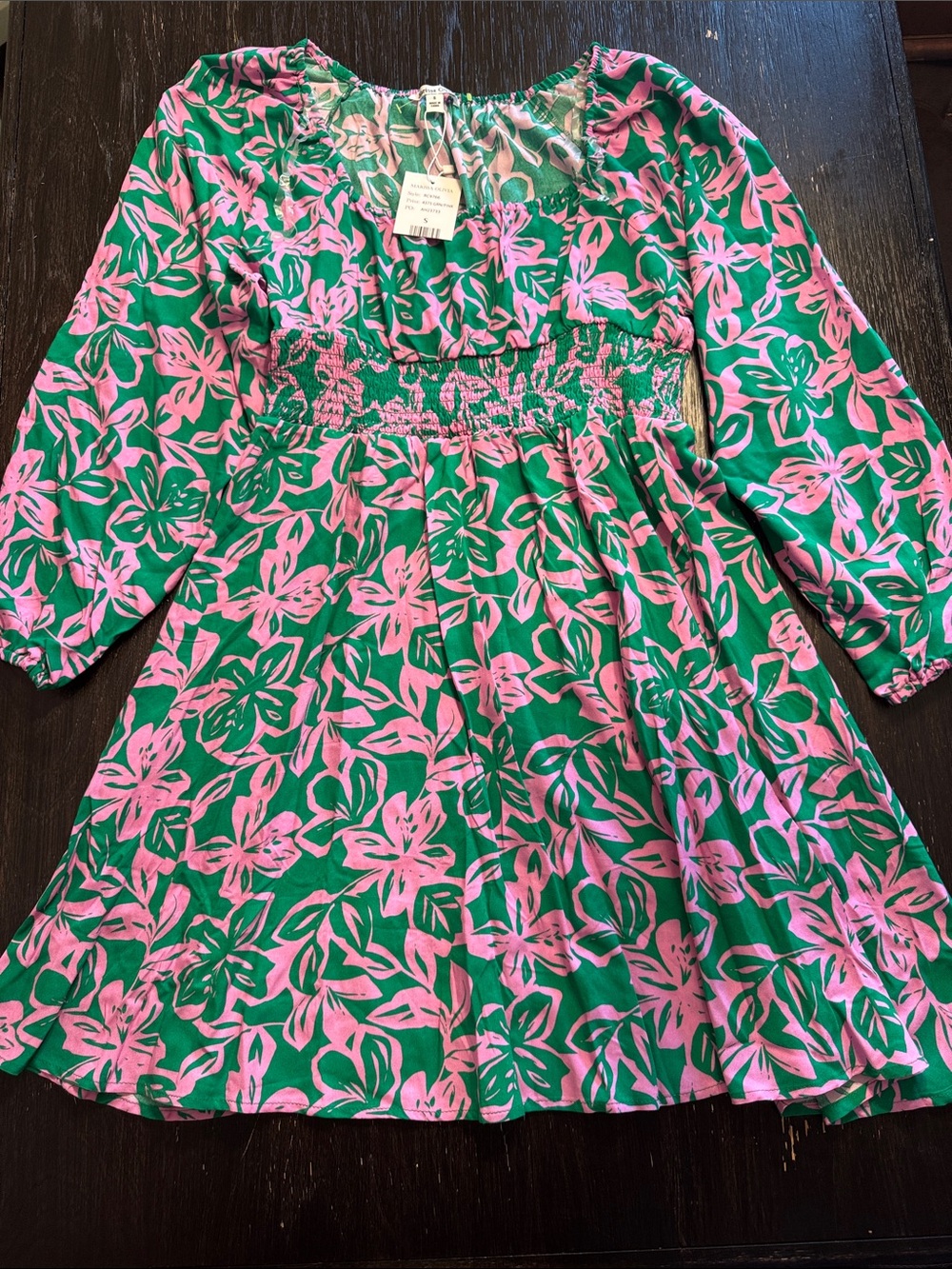 Green and Pink Floral Smocked Mini Dress